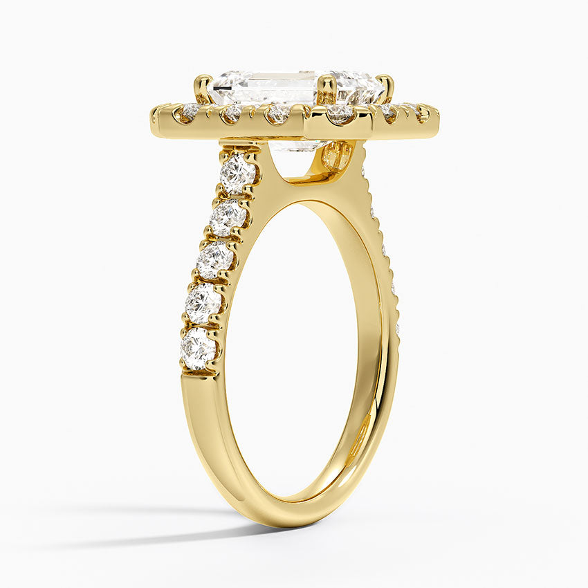 Adele Halo Diamond Ring - Emerald Cut Center Stone