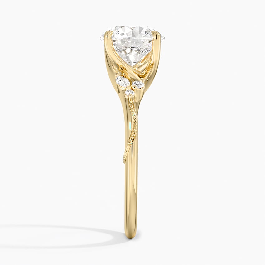 Camellia Milgrain Diamond Ring - Round Center Stone