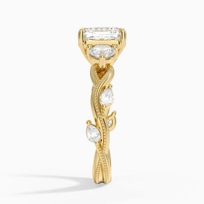 Vintage Secret Garden Three Stone Diamond Ring - Asscher Cut Center Stone