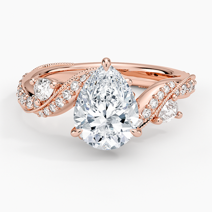 Grand Camellia Diamond Ring - Pear Center Stone