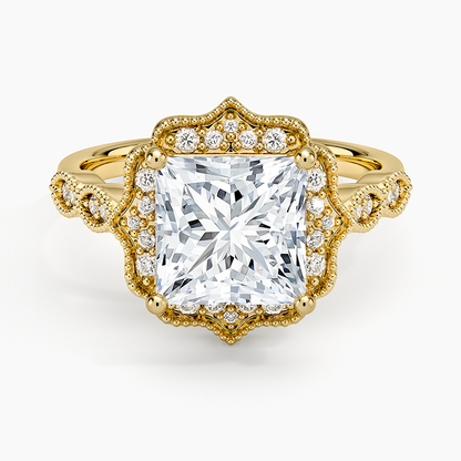 Cadenza Halo Diamond Ring - Princess Cut Center Stone
