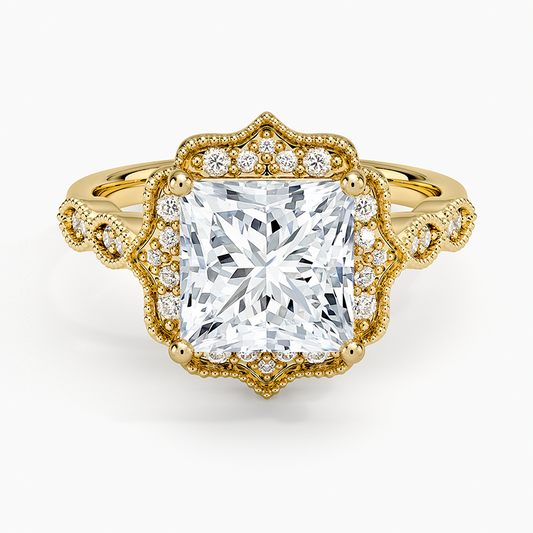 Cadenza Halo Diamond Ring - Princess Cut Center Stone