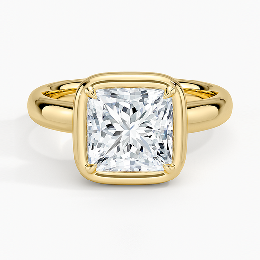 Andrea Bezel Prong Ring - Princess Cut Center Stone