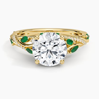 Begonia Vine Diamond and Lab Emerald Ring (1/8 ct. tw.) - Round Cut Center Stone