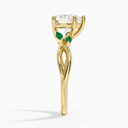Willow Ring With Lab Emerald Accents - Heart Cut Center Stone