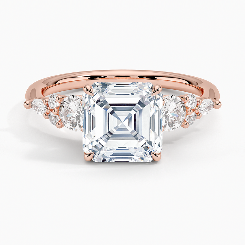 Nadia Three Stone Diamond Ring - Asscher Cut Center Stone
