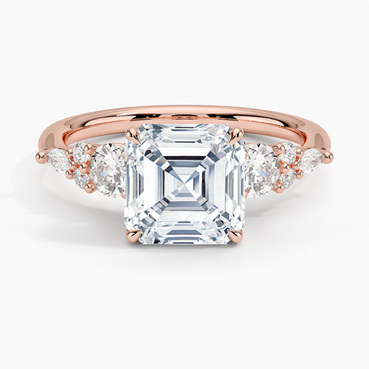 Nadia Three Stone Diamond Ring - Asscher Cut Center Stone