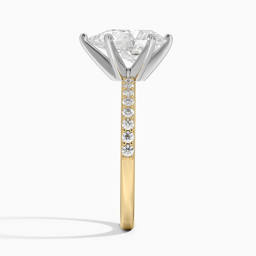 Petite Shared Prong Half Coverage Diamond Ring - Pear Center Stone