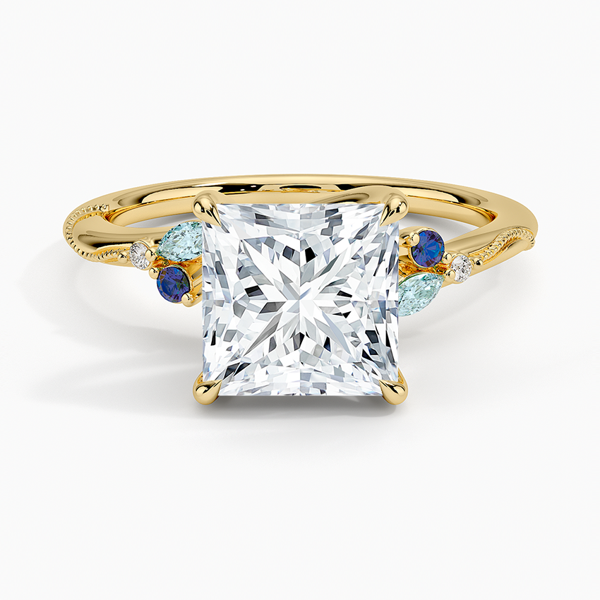 Camellia Indigo Milgrain Ring - Princess Cut Center Stone