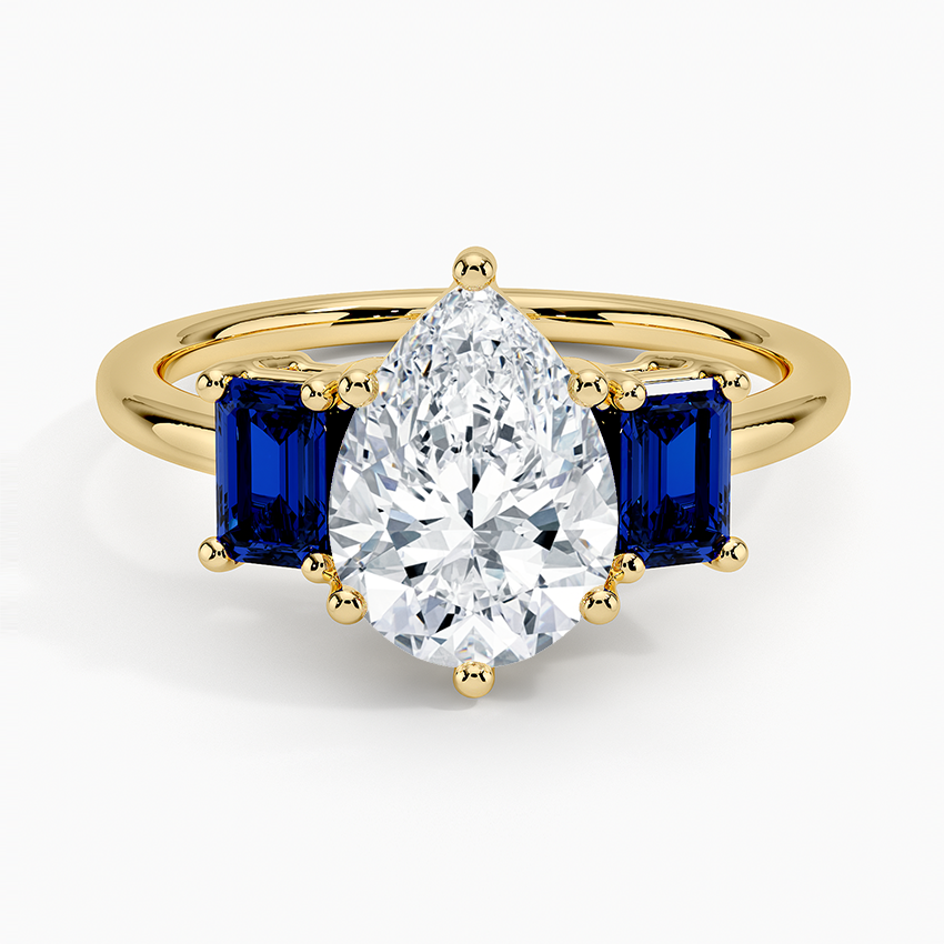 Luxe Rhiannon Three Stone Sapphire Ring - Pear Cut Center Stone