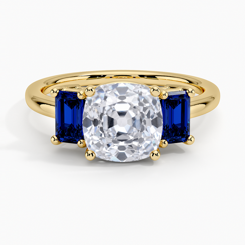 Luxe Rhiannon Three Stone Sapphire Ring - Old Mine Cut Center Stone
