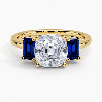 Luxe Rhiannon Three Stone Sapphire Ring - Old Mine Cut Center Stone