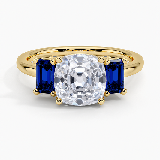 Luxe Rhiannon Three Stone Sapphire Ring - Old Mine Cut Center Stone