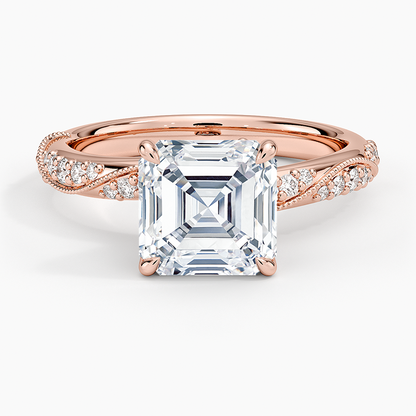 Camellia Hidden Accent 2.5mm Diamond Ring - Asscher Cut Center Stone