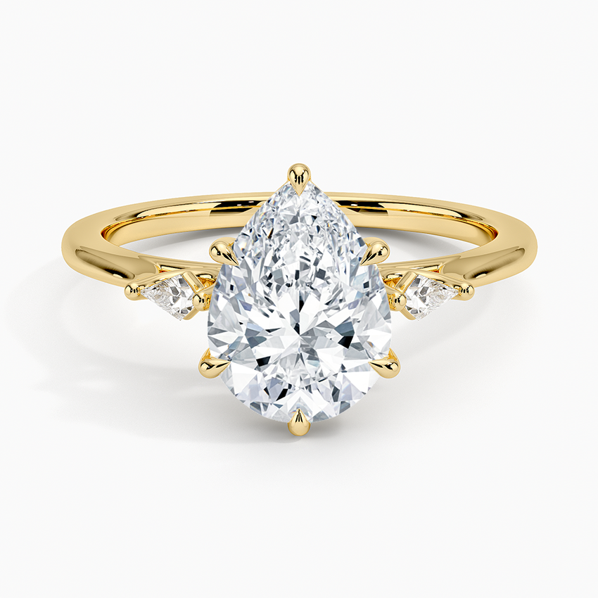Petite Cometa Perfect Fit Three Stone Diamond Ring - Pear Center Stone