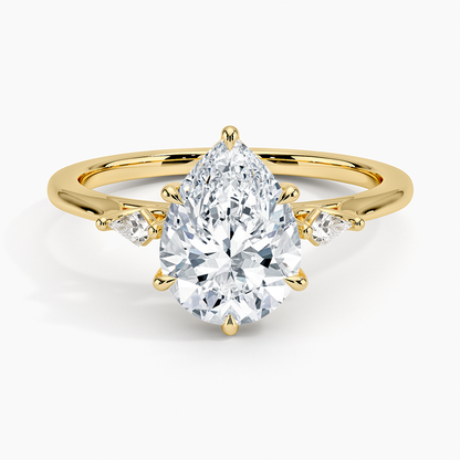 Petite Cometa Perfect Fit Three Stone Diamond Ring - Pear Center Stone