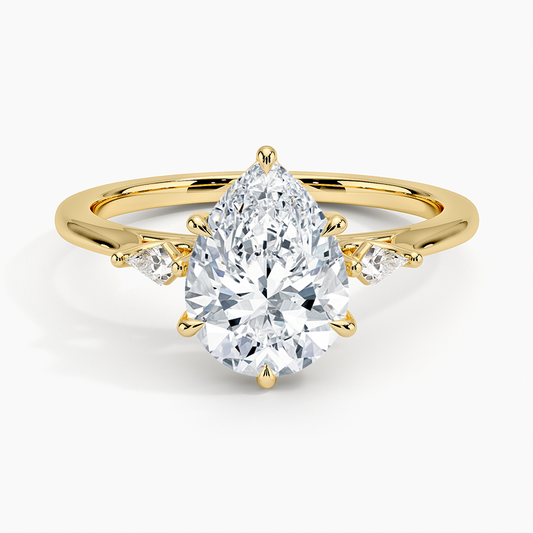 Petite Cometa Perfect Fit Three Stone Diamond Ring - Pear Center Stone