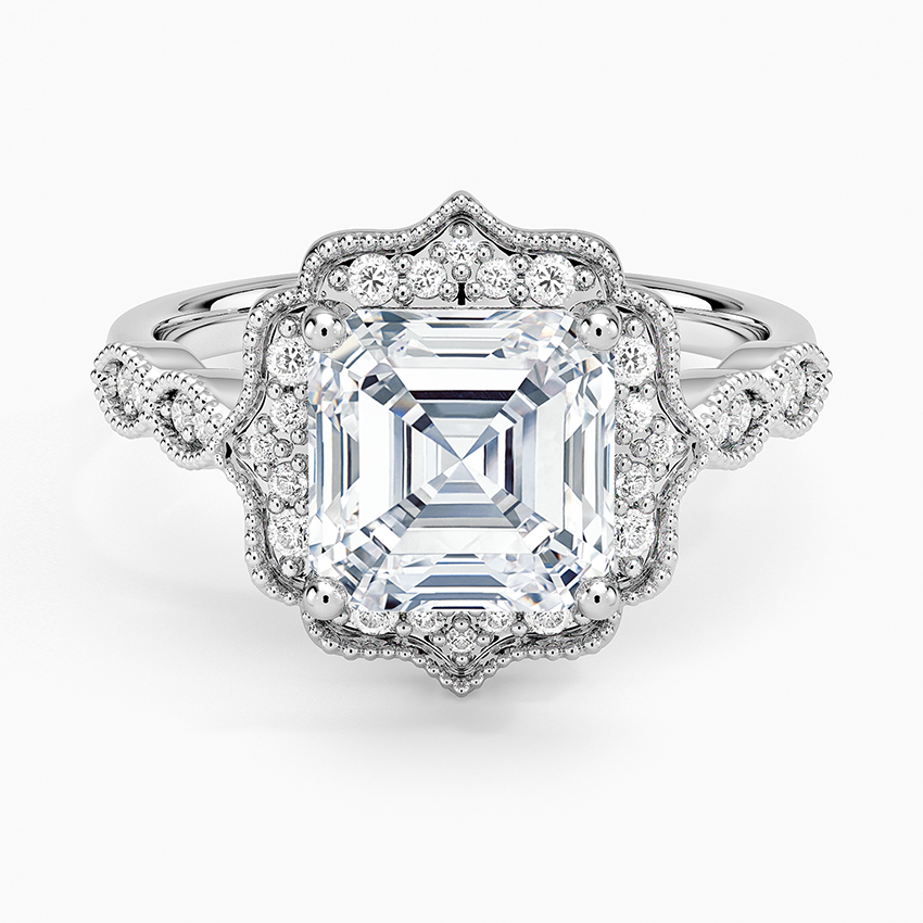 Cadenza Halo Diamond Ring - Asscher Cut Center Stone