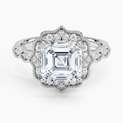 Cadenza Halo Diamond Ring - Asscher Cut Center Stone