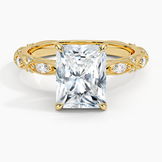 Celestia Milgrain Diamond Ring (1/4 ct. tw.) - Radiant Cut Center Stone