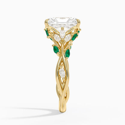 Secret Garden Lab Emerald and Diamond Ring (1/4 ct. tw.) - Radiant Cut Center Stone