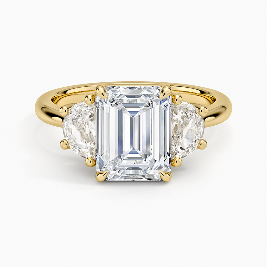 Half Moon Three Stone Diamond Ring (1/2 ct. tw.) - Emerald Cut Center Stone
