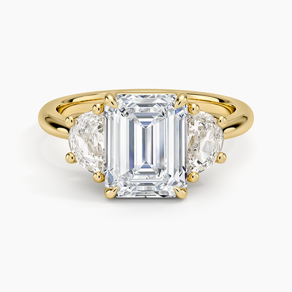 Half Moon Three Stone Diamond Ring (1/2 ct. tw.) - Emerald Cut Center Stone