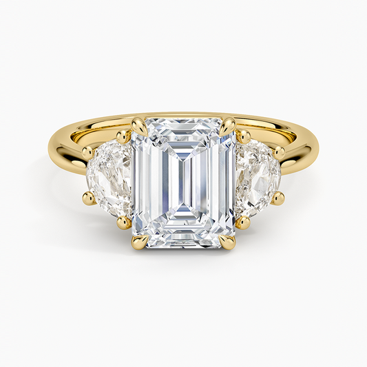Half Moon Three Stone Diamond Ring (1/2 ct. tw.) - Emerald Cut Center Stone
