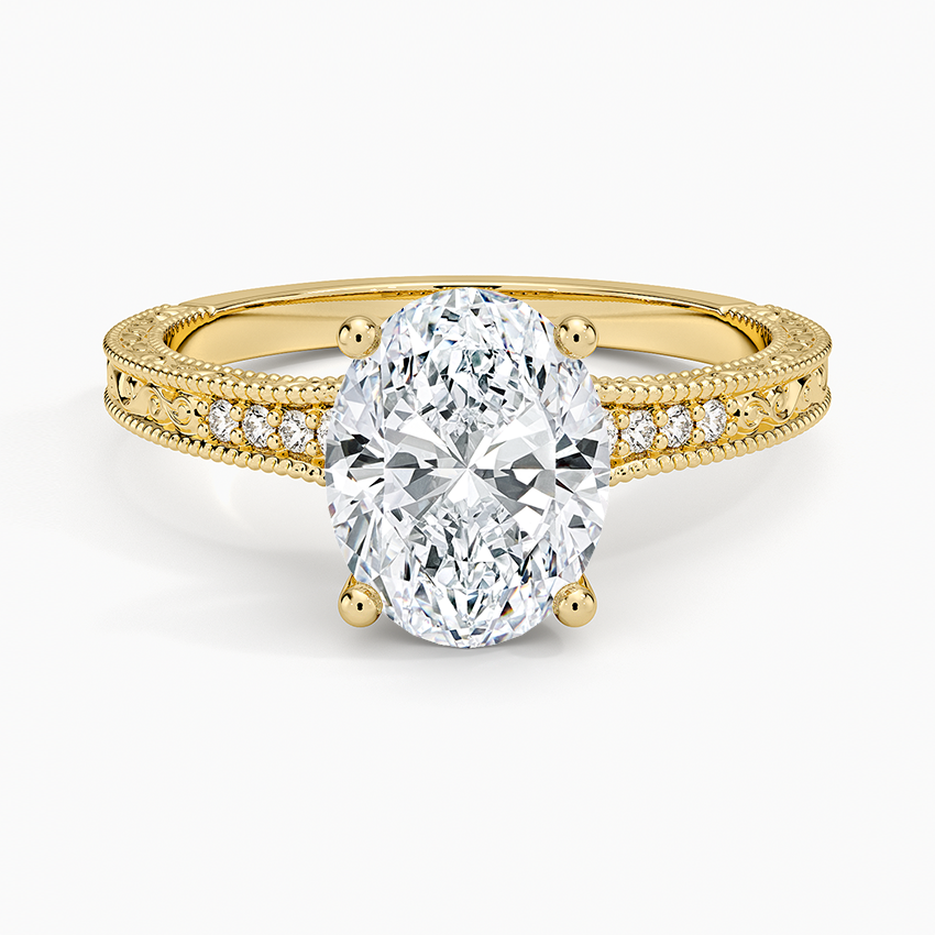 Hudson Engraved Diamond Ring - Oval Center Stone