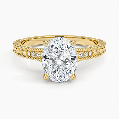 Hudson Engraved Diamond Ring - Oval Center Stone