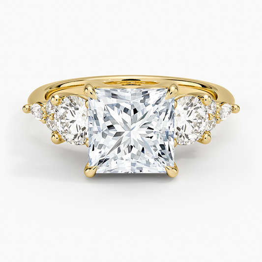 Luxe Nadia Three Stone Diamond Ring - Princess Cut Center Stone