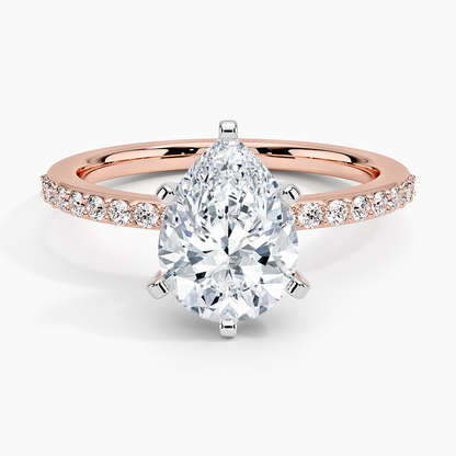 Six Prong Petite Shared Prong Diamond Ring (1/5 ct. tw.) - Pear Center Stone