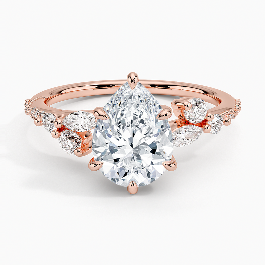 Luxe Camellia Milgrain Diamond Ring - Pear Center Stone