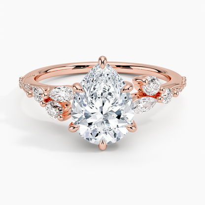 Luxe Camellia Milgrain Diamond Ring - Pear Center Stone