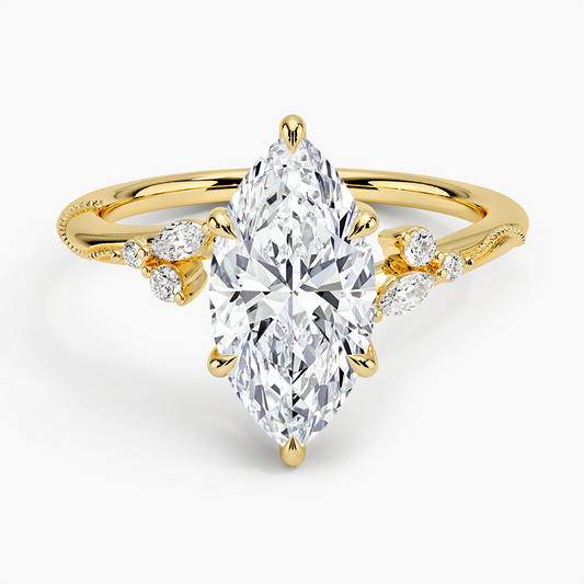 Camellia Milgrain Diamond Ring - Marquise Center Stone