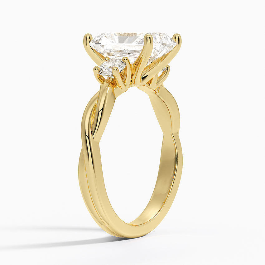 Twisted Vine Three Stone Diamond Ring - Radiant Cut Center Stone