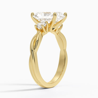 Twisted Vine Three Stone Diamond Ring - Radiant Cut Center Stone