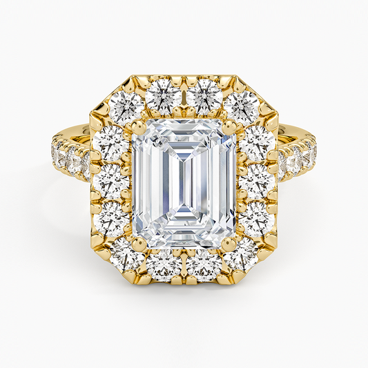 Adele Halo Diamond Ring - Emerald Cut Center Stone