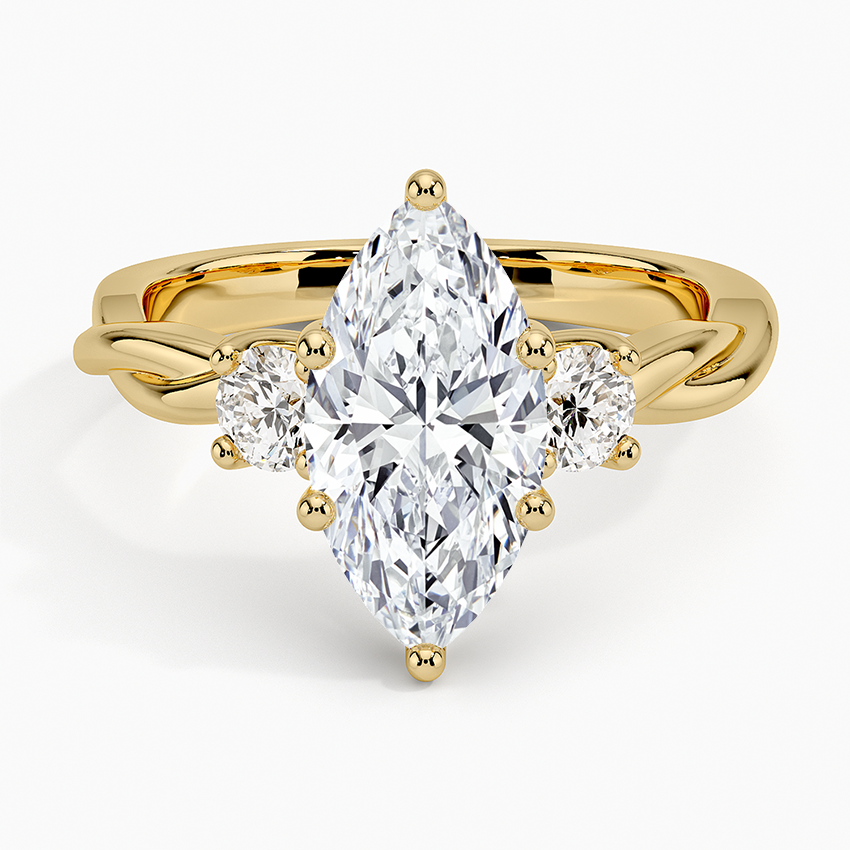 Twisted Vine Three Stone Diamond Ring - Marquise Cut Center Stone