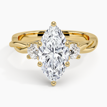 Twisted Vine Three Stone Diamond Ring - Marquise Cut Center Stone
