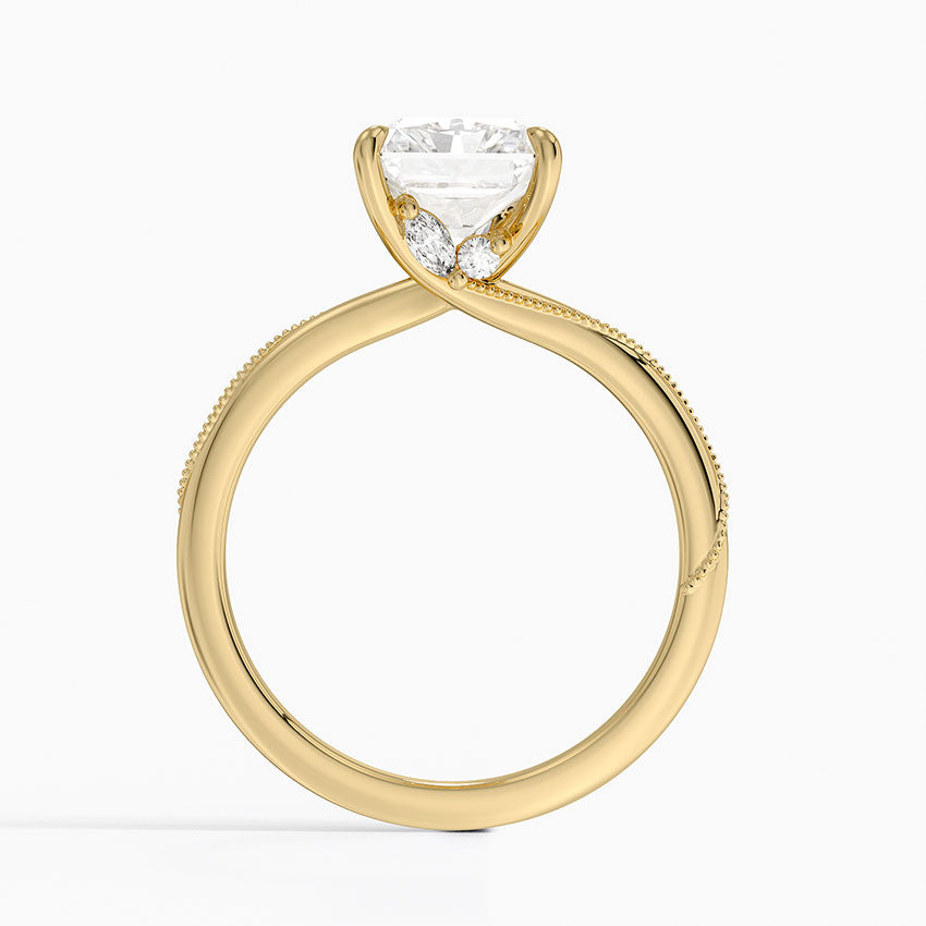 Adorned Camellia Milgrain Diamond Ring - Radiant Cut Center Stone