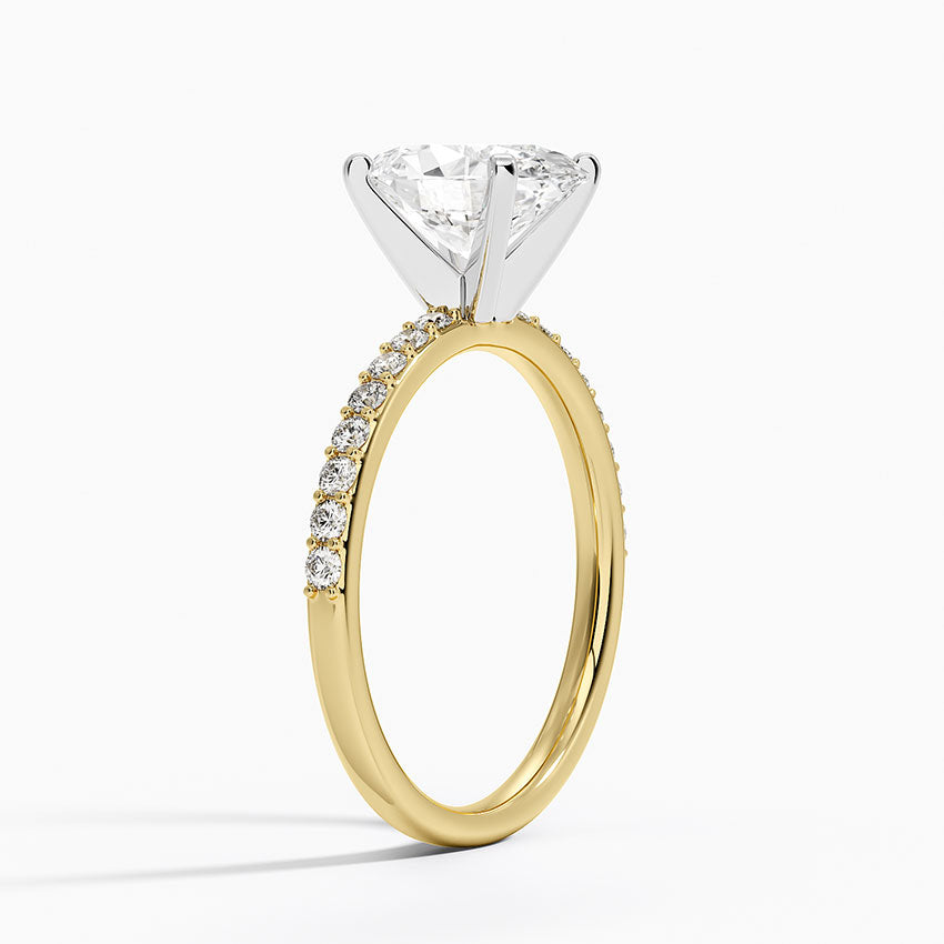 Petite Shared Prong Half Coverage Diamond Ring - Oval Center Stone