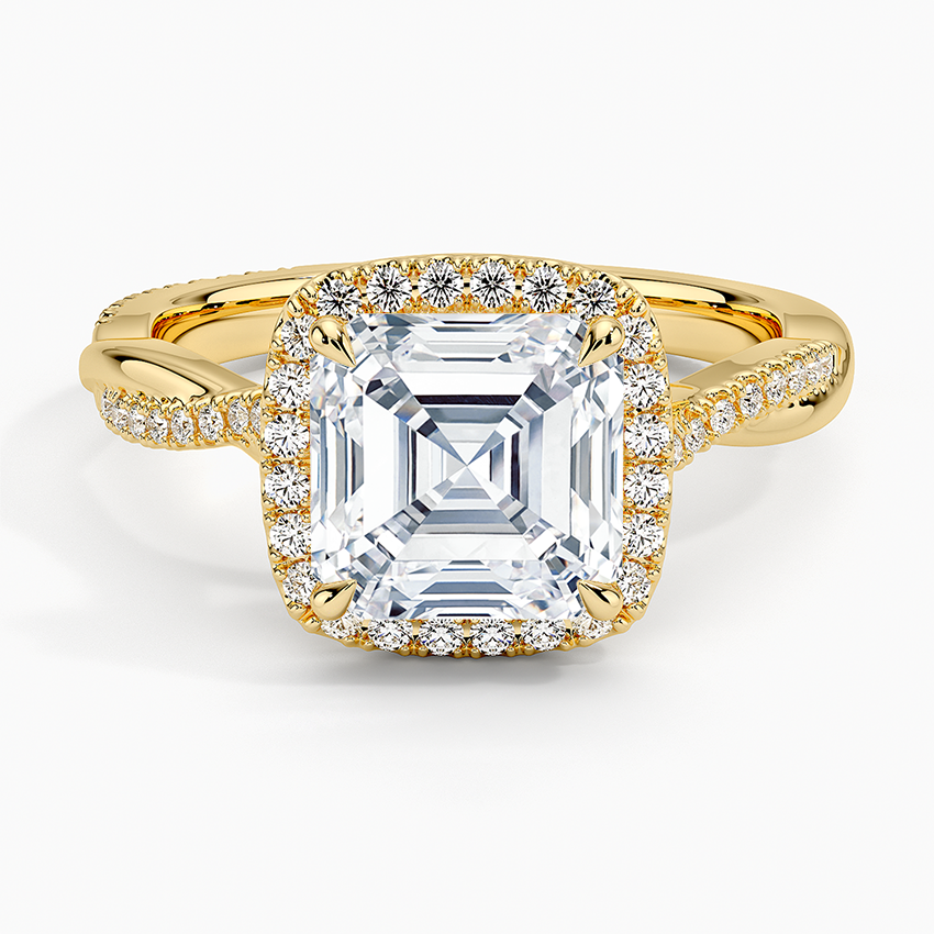 Petite Twisted Vine Halo Diamond Ring (1/4 ct. tw.) - Asscher Cut Center Stone