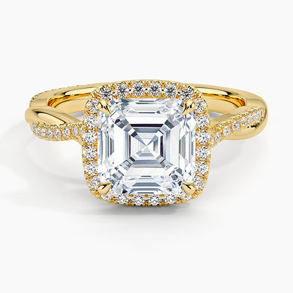 Petite Twisted Vine Halo Diamond Ring (1/4 ct. tw.) - Asscher Cut Center Stone