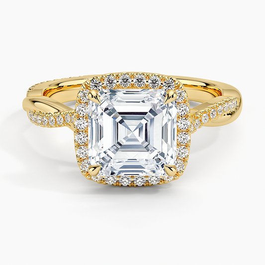 Petite Twisted Vine Halo Diamond Ring (1/4 ct. tw.) - Asscher Cut Center Stone