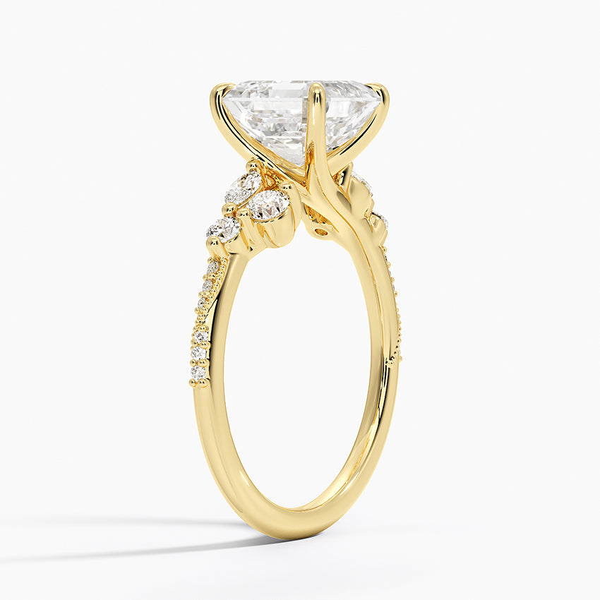 Luxe Camellia Milgrain Diamond Ring - Asscher Cut Center Stone