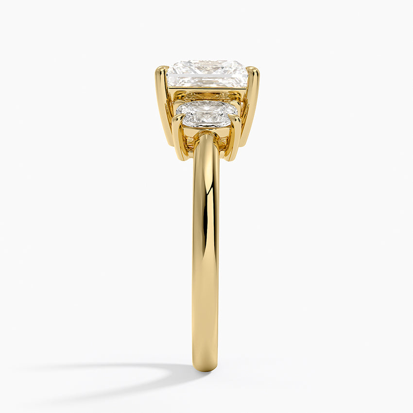 Faye Elongated Cushion Three Stone Diamond Ring - Princess Cut Center Stone