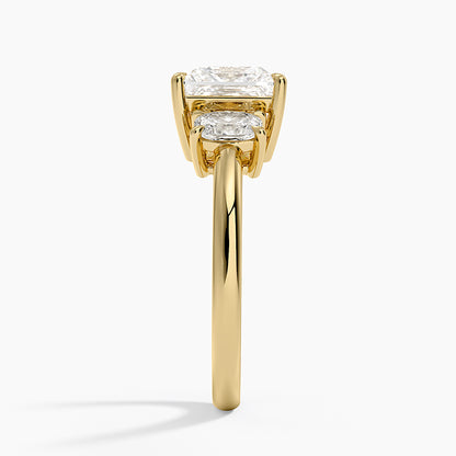 Faye Elongated Cushion Three Stone Diamond Ring - Princess Cut Center Stone