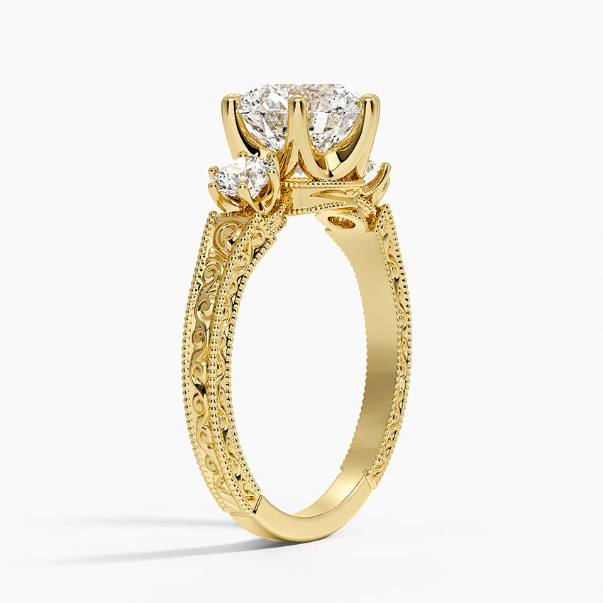 Hudson Engraved Three Stone Diamond Ring (1/3 ct. tw.) - Round Center Stone