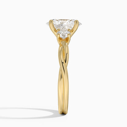 Twisted Vine Three Stone Diamond Ring - Oval Cut Center Stone